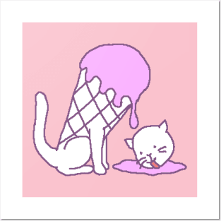 Cat icecream (strawberry) Posters and Art